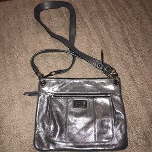Coach Metallic Silver Crossbody Purse- Gently Used
